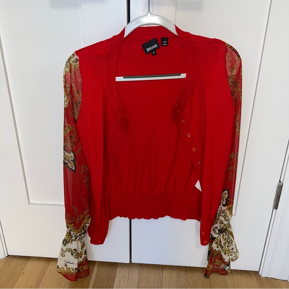 Red cardigan from Roberto Cavalli